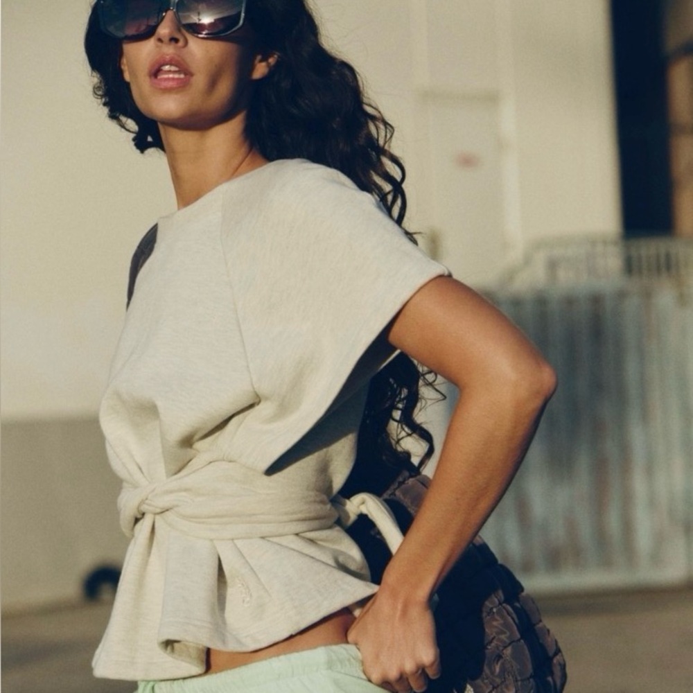 Free People Movement For the Win Tie Short Sleeve Sweatshirt Medium